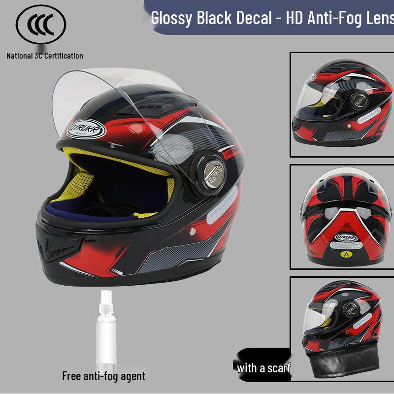 New 3C-Certified Full Face Motorcycle Helmet - Double Lens, All-Season, Cool, Cold-Proof, Rain-Proof, Unisex.
