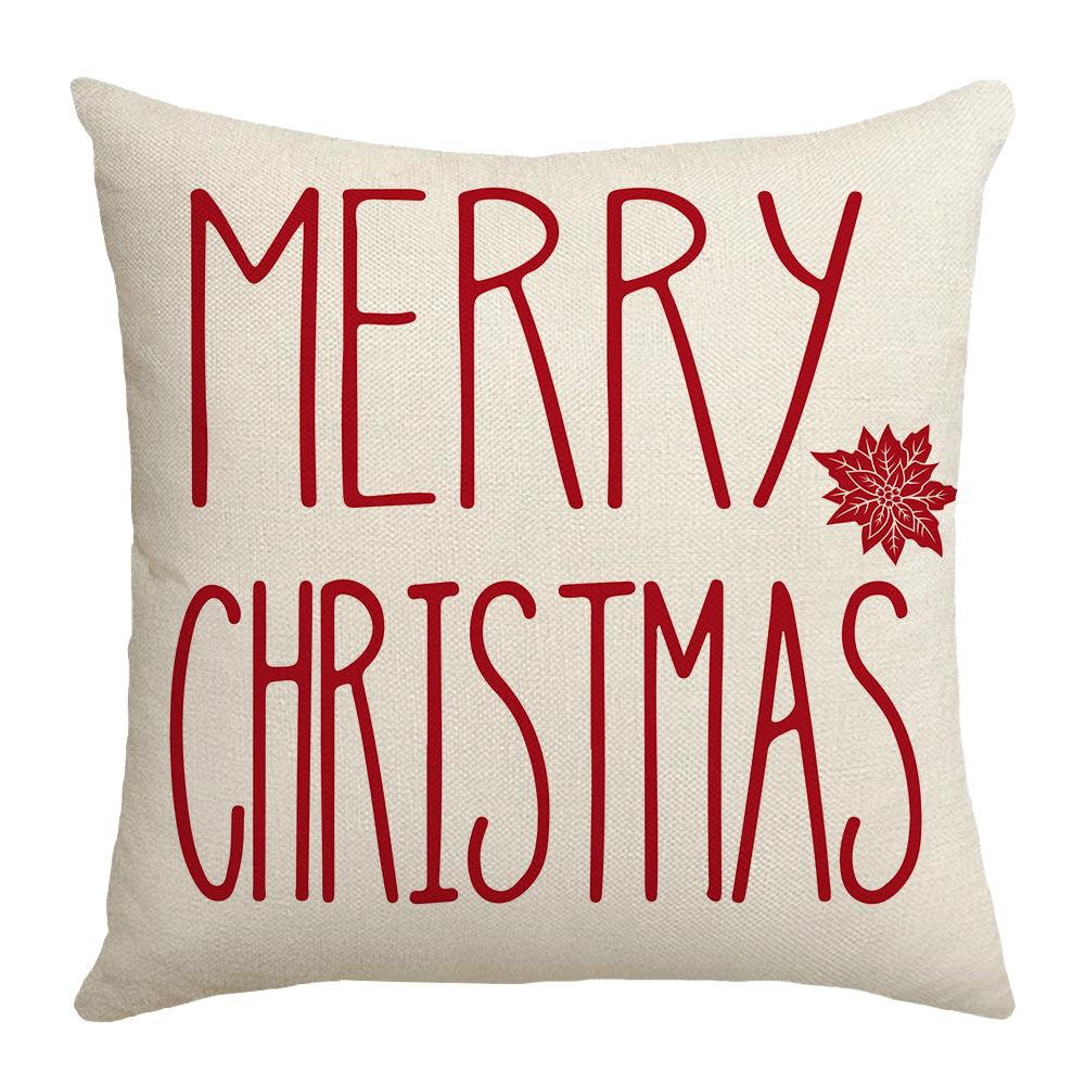 Christmas Red Pillowcase White Snowflake Linen Print Sofa Cushion Home Pillowcase