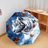 1 PC Automatic Folding Umbrella - White Tiger with Falling Leaves Pattern, Portable & Foldable Design with 8 Ribs, Christmas Birthday Gifts