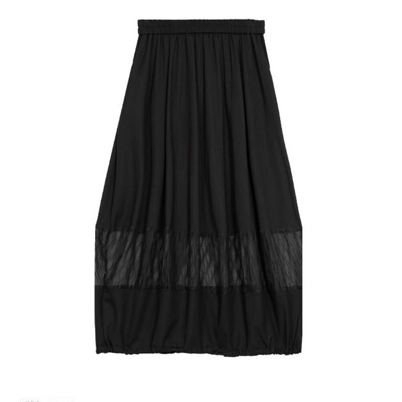 Talla grande Negro Cintura alta vintage Verano casual suelto largo para mujer faldas falda de mujer