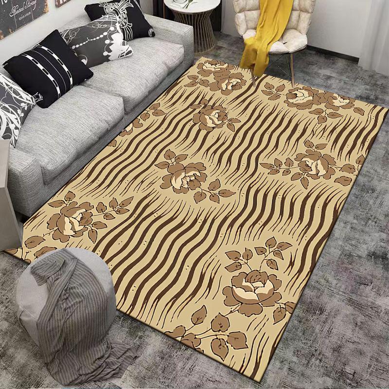 Floral Pattern Carpet with Beige and Brown Tones, Elegant Home Decor Suitable for Use As an Anti-slip for Living Room Bedroom Sofas