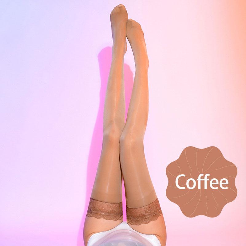 6 Color Choose Peacock Feather Pattern Lace with Silicone Non-Slip Sexy Oil Shinny Silk Stockings Glossy Thigh High Socks