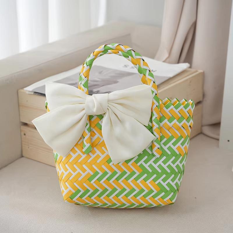 Elegant Bowknot Accent Basket for Weddings Holiday Gatherings and Travel Uses
