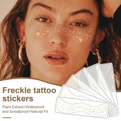Yousheng 6 Pezzi Adesivi Tatuaggio Viso Lentiggini Glitter Oro Impermeabili Patch Lentiggini Artificiali Paillettes Trucco Scintillante per un Look Glamour