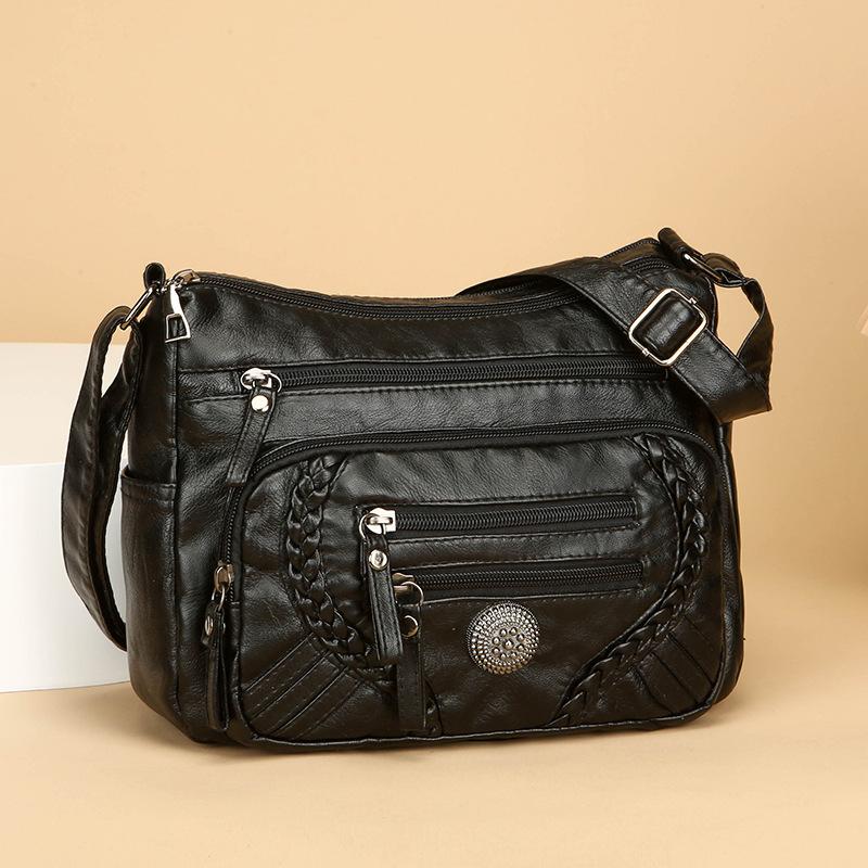 Large Capacity Shoulder Bag Soft Leather Multi-Layer Crossbody Bag for Middle-Aged and Elderly Women's Bag