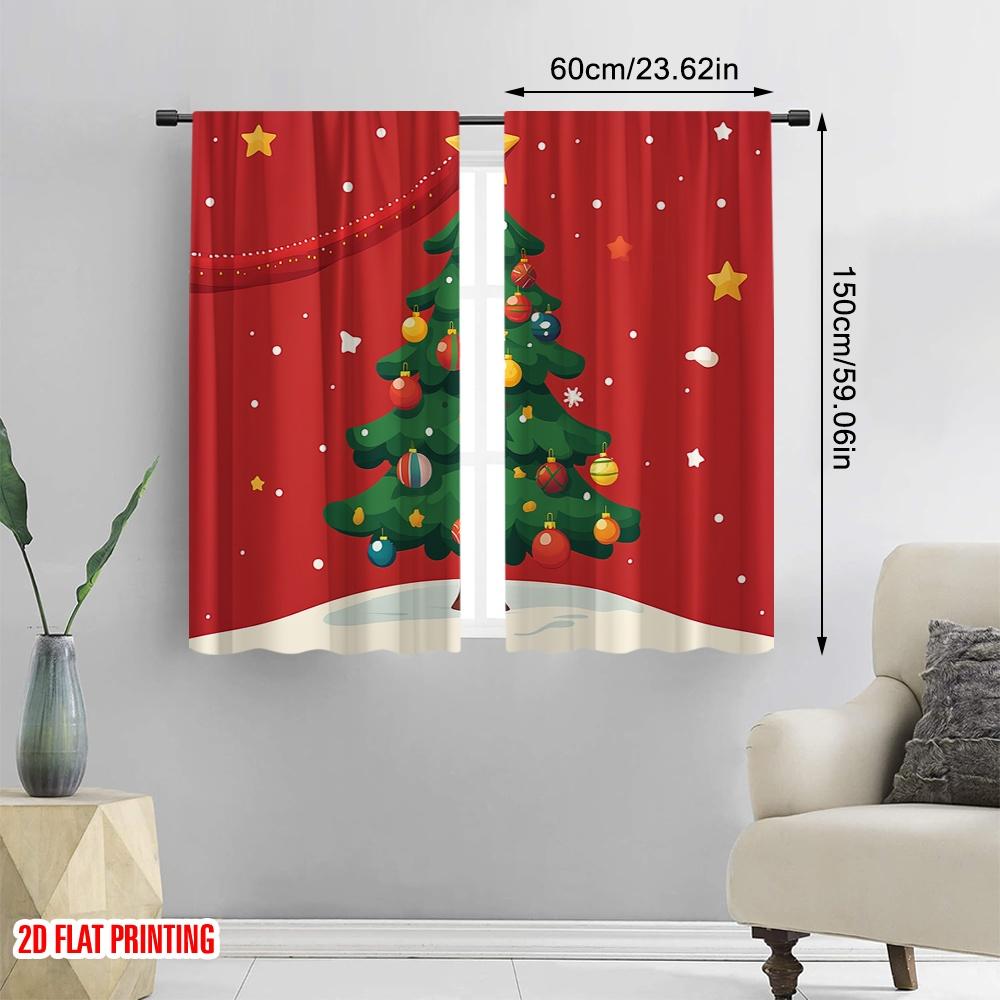 Set Of 2 Plane Printing Curtain Popular Christmas Tree Decorations Garland Versatile Polyester Fabric Without Rod Holiday
