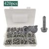 420pcs 410 Stainless Steel Hexagon + Round Head Cross Screws With Washer For  Home Appliances, Furniture, DIY Supplies Parts