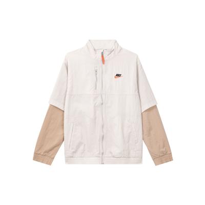 Logotipo Retro Deportivo Cuello Mao Estampado Bloque de Color Chaqueta Casual Mujer Chaquetas Blanco FB7249-104