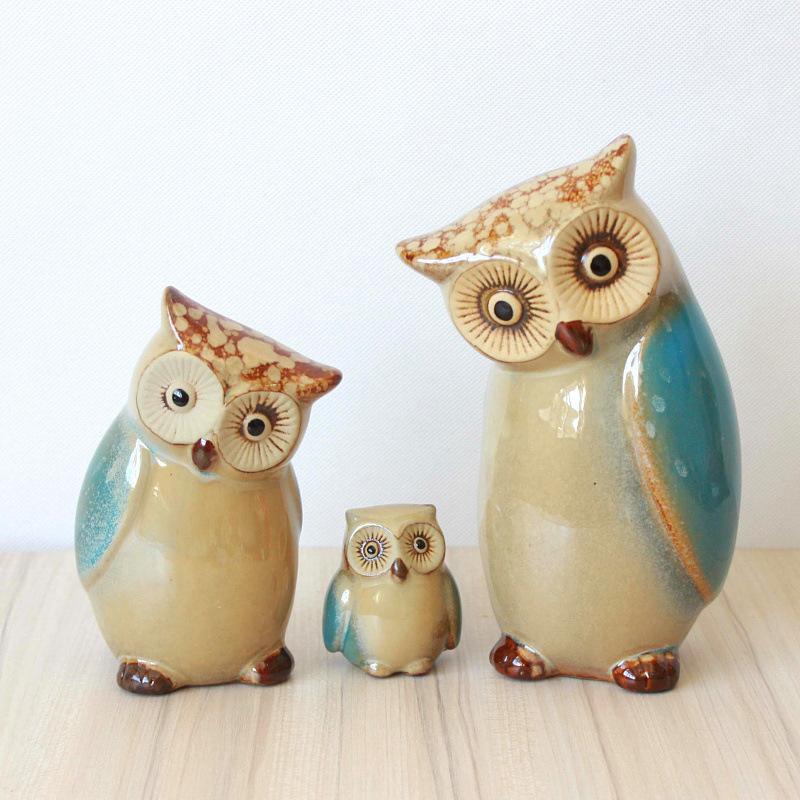 3pcs Set Outdoor Garden Decoration Ornaments Ceramic Ornaments Living Room Foyer Decoration Ornaments Creative Ceramic Owl Craft