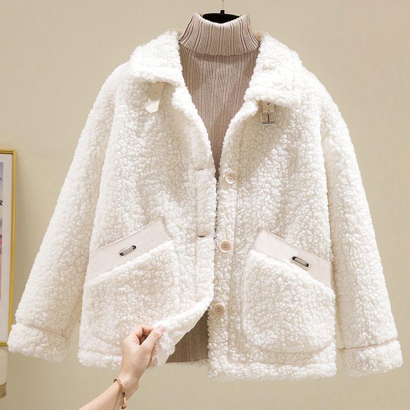 Veste en Fausse Laine d'Agneau pour Femme - Style Coréen Automne/Hiver 2025, Coupe Régulière, Manteau Petite Taille