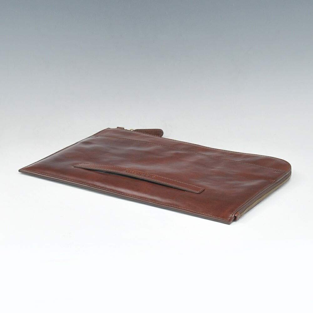 San Giorgio Leather Clutch Glossy Brown with Handle One Size [Triangolo] [Outlet Item] - Italian-made Bag, Leather, Strap, Men's,