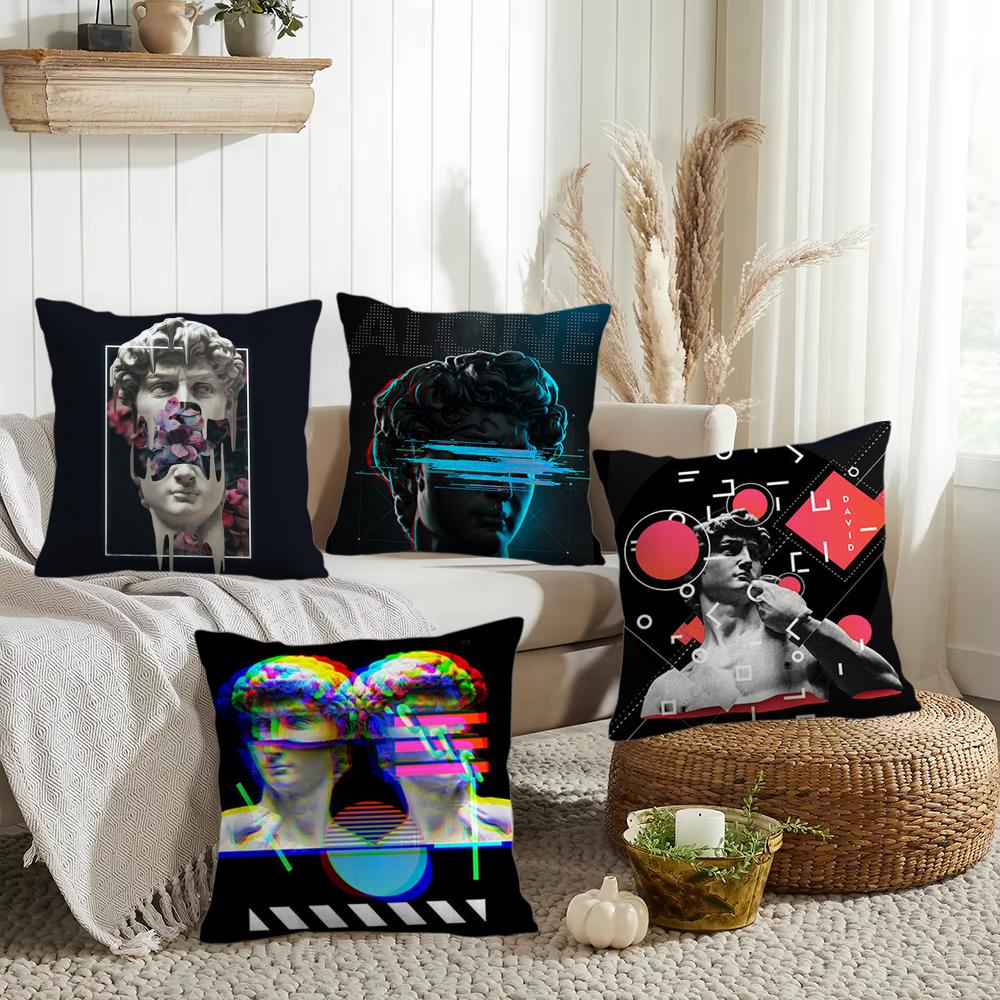 Funny Art DDavid Statue Cushion Cover Silky Short Plush Invisible Zipper Dustproof Sofa Pillow Case for Home Decor