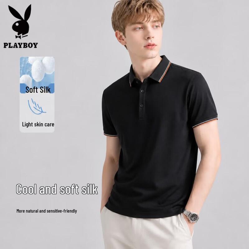 Playboy Men s Silk Blend Quick-Dry Business Casual Polo Shirt L 50