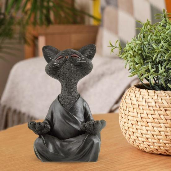 Resin Zen Cat Figurine In Meditation Pose for Home and Office Decor