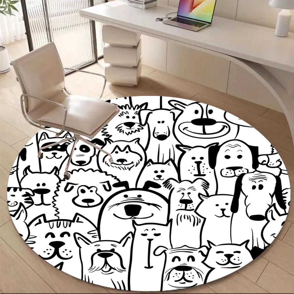 1pc Puppy Cat Office Round Area Rug, Indoor Mat Suitable ForOffice, Under Office Chairs Bedroom Living Room Home Decor, Room Decot056