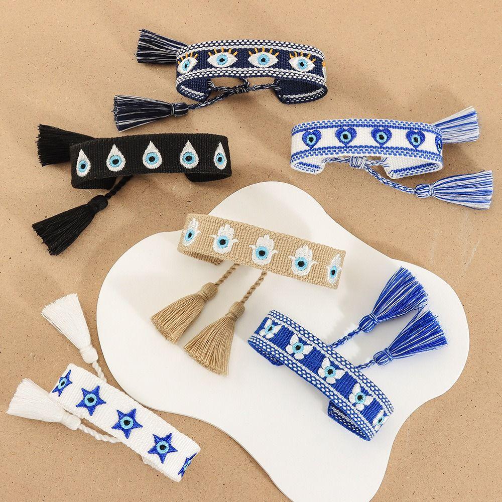 Adjustable Rope Woven Charm Bracelets Stackable Wrap Blue Eyes Bracelet  Jewelry Gift