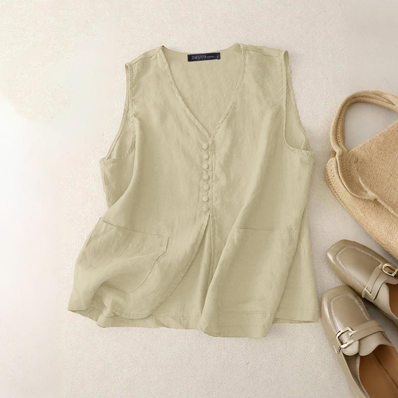 ZANZEA Women Summer V-Neck Casual Sleeveless Tank Tops