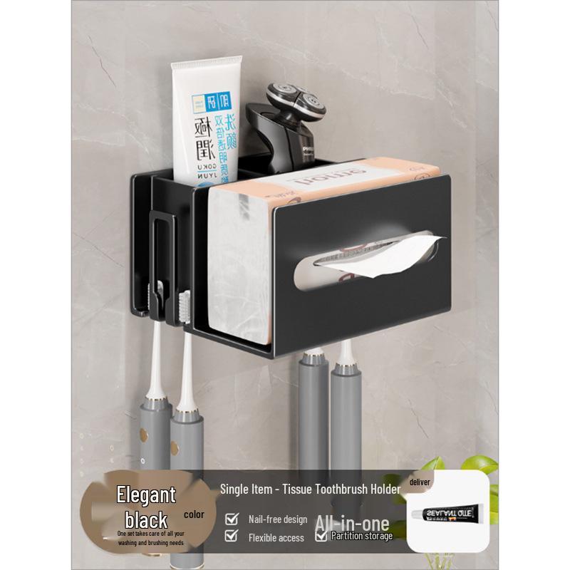 Gunmetal Bathroom Luxury Wall-Mounted Electric Toothbrush & Toothpaste Holder, Punch-Free, Family Pack.