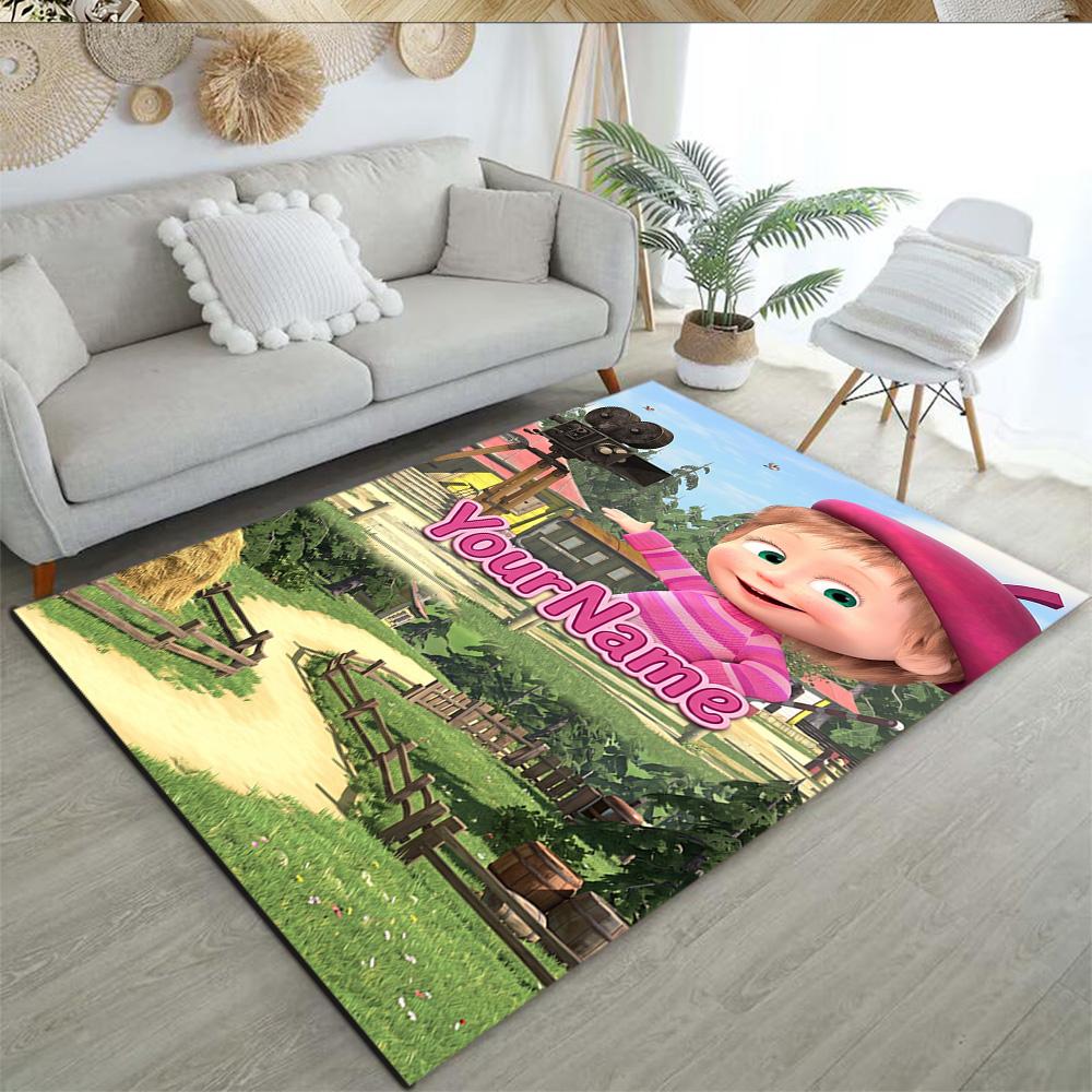 Masha Bear Customized Name Floor Rug Office Rug Perfect for Decorate Room Foyer Playrooms Dormitory Anti-slip Rug Decorate Offices