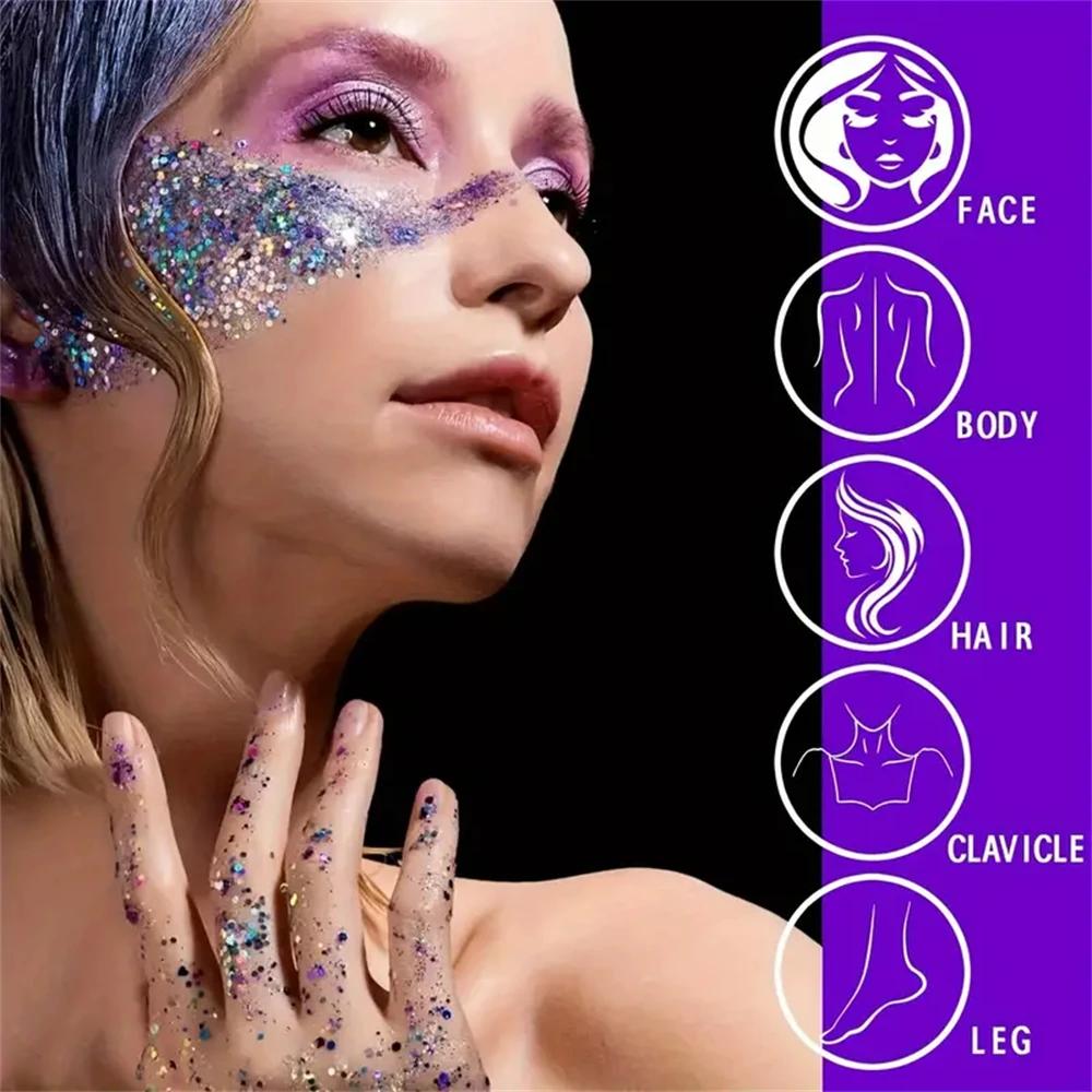 1 Bottle Mermaid Sequin Body Glitters Gel Long-Lasting Shine for Carnival Parties Festival and Stage Performance Great for Girls