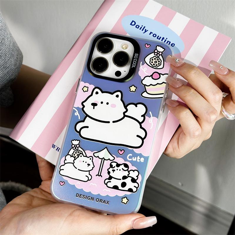 Cartoon Apple Frosted Laser iPhone 14/15ProMax & Huawei P70 Case