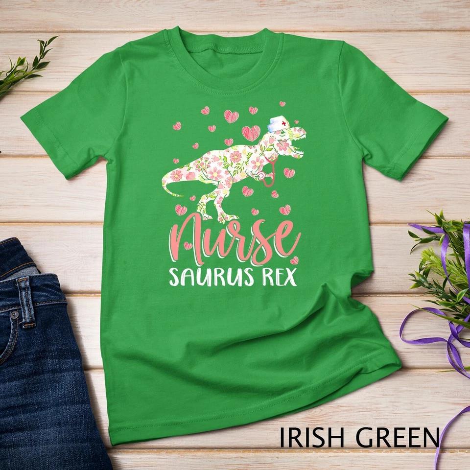 Funny Dinosaur Scrub Nurse Life RN Nursing LPN Floral Mother Unisex T-shirt 5 4XL