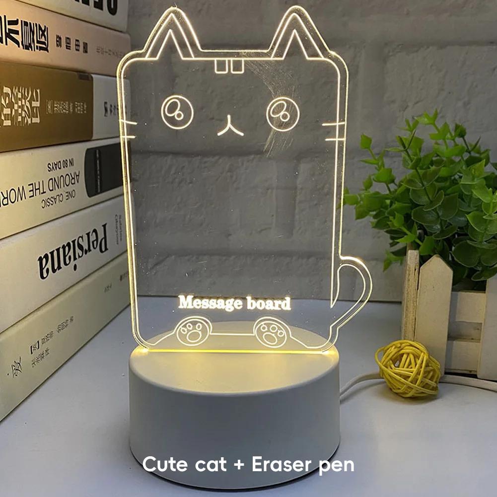 Kids Girlfriend Gift 3D Sticky Note Message Board Night Light USB Charging Warm Light Home Decor Desk Bedside Lamp