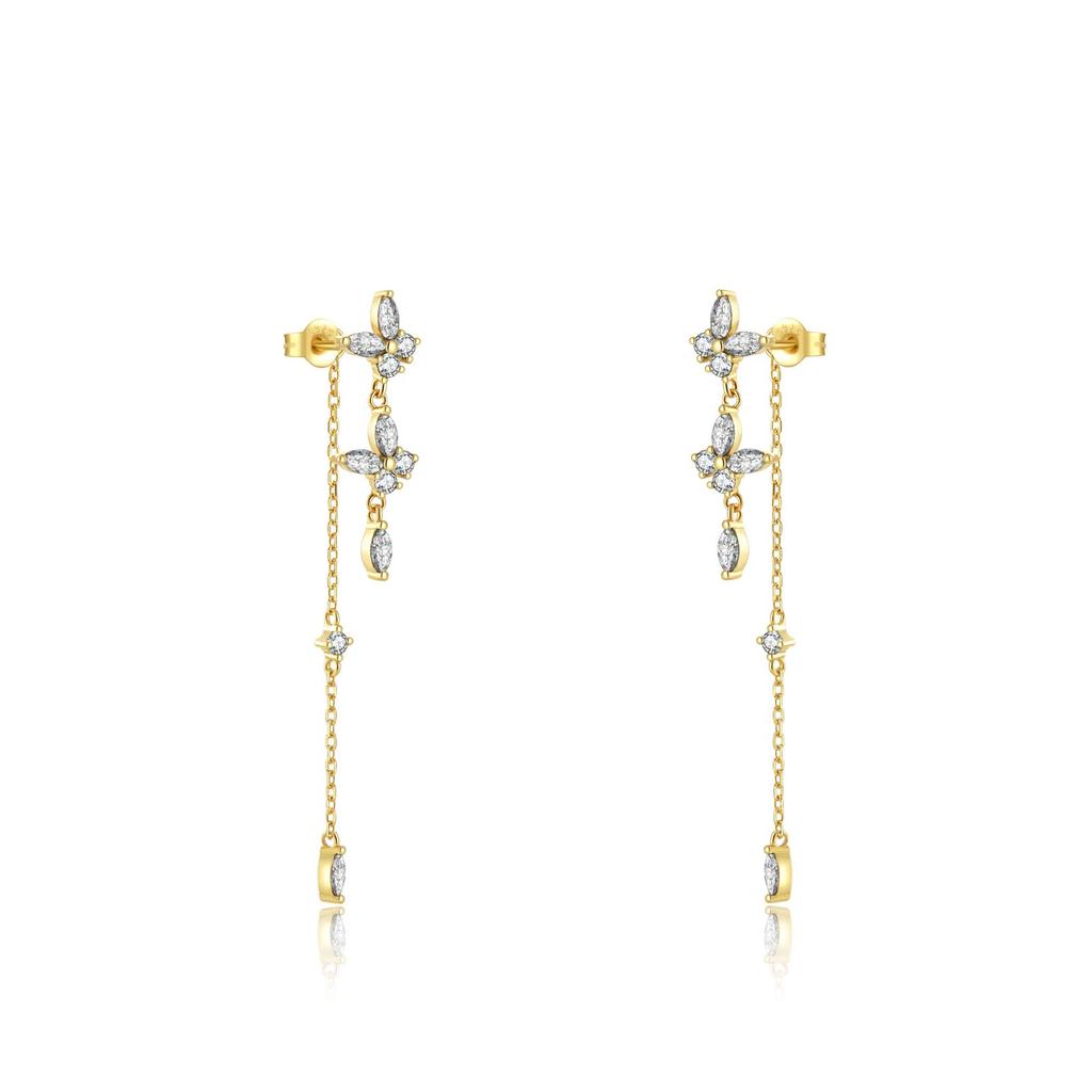 ANDYWEN 925 Sterlingsilber Gold Klar Schmetterling Zirkonia Kette Hängeohrring Feiner Schmuck Rock Punk Mode Kristallclips Hochzeit