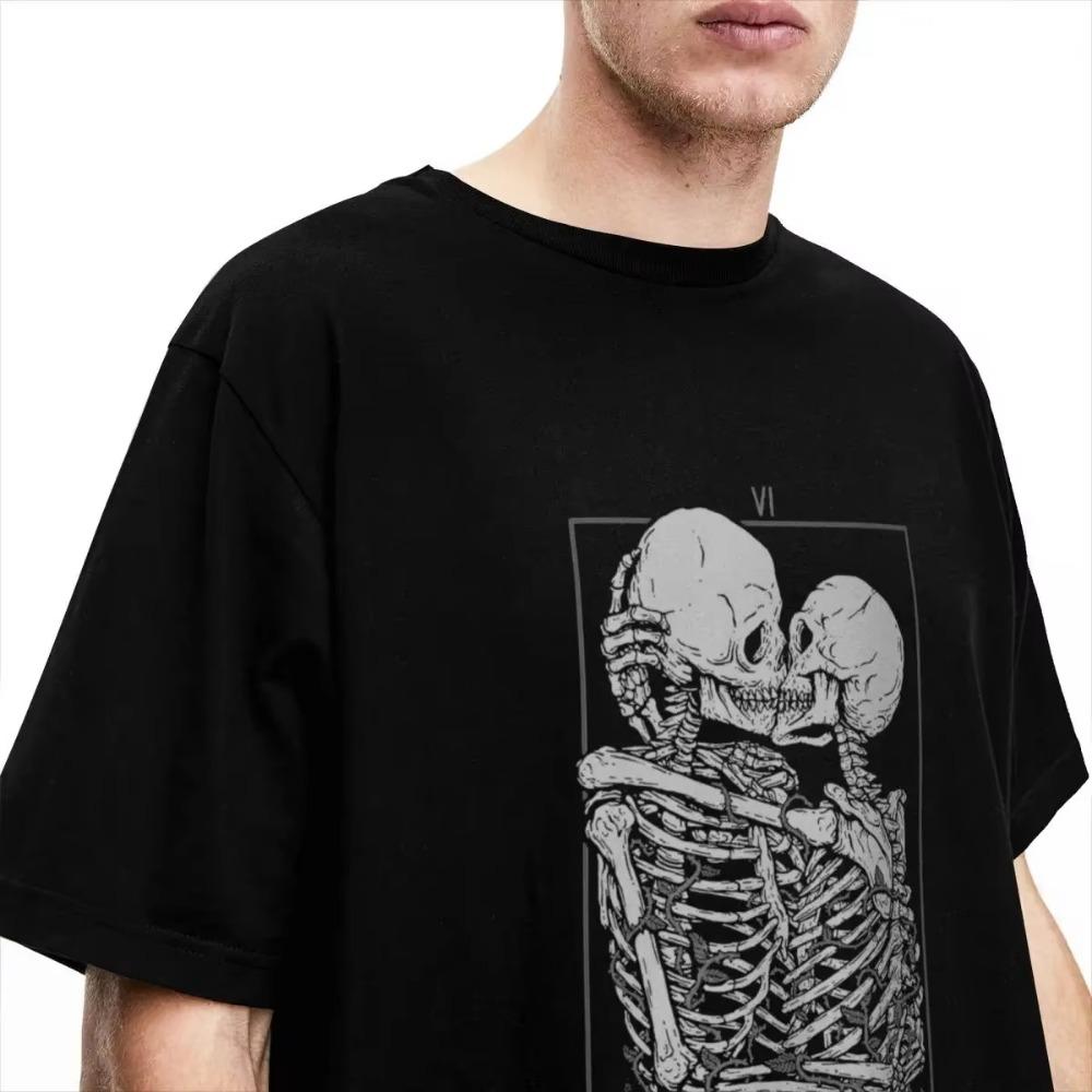 Skeleton Couple Kiss The Lovers Tarot Merch Shirts Men Women Skull Art Cool  Graphic Printing Clothes