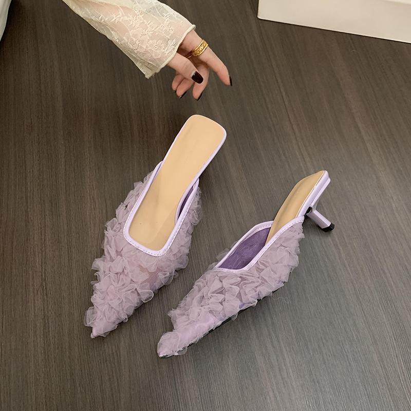 

Летние туфли-лодочки с острым носком на высоком каблуке, женские шлепанцы, модные неглубокие слипоны, вечерние туфли-лодочки, мюли, шлепанцы 35 фиолетовый