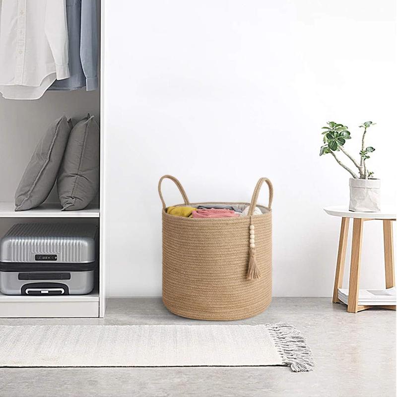 Home Cotton Rope Woven Storage Basket Dirty Clothes Basket Storage Basket Living Room Bedroom Large Capacity Sundries Basket