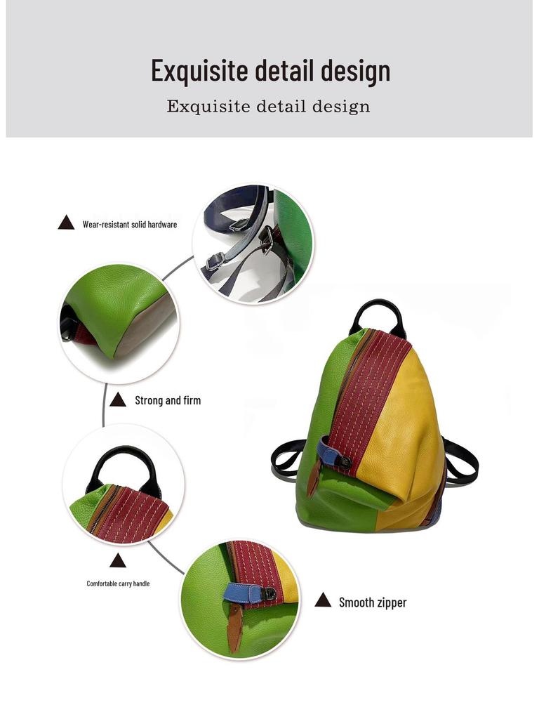 European & American Style Women's Colorful Patchwork Leather Anti-theft Backpack with Double Straps and Lock Buckle