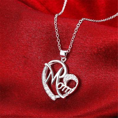 Mom Heart-shaped Pendant Diamond Letter Alloy Rhinestone Women Necklace Jewelry Mother Gift ARI