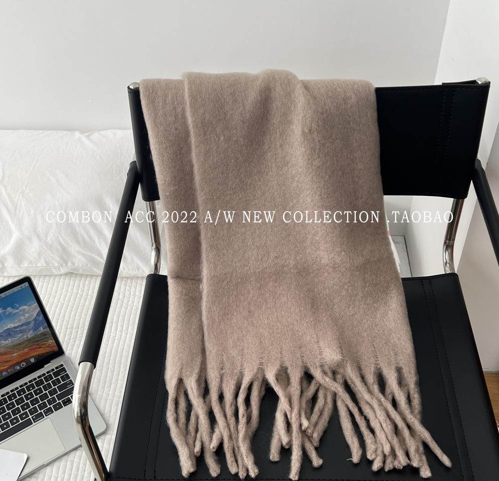 Winter new solid color versatile thickened scarf mohair fringed soft waxy warm student scarf women