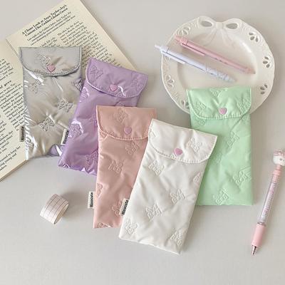 Back-to-school Season  Girls' Shiny Bow Snap Pen Case  Students' Portable Stationery Storage Bag  Cosmetics and Toiletries Bag