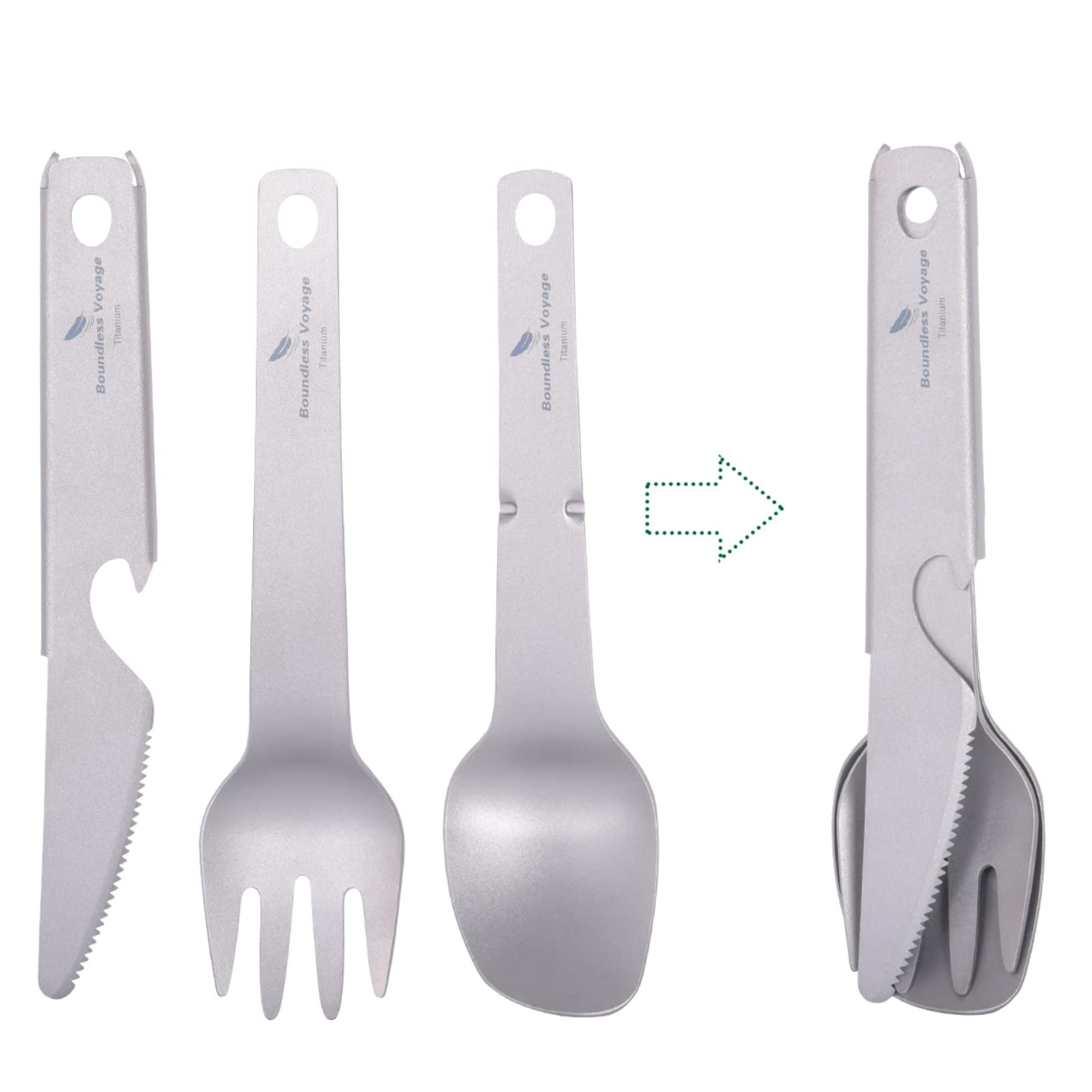 

Набор столовых приборов Boundless Voyage Titanium из 3 предметов: вилка, ложка, нож, компактный, легкий, портативный, для кемпинга, барбекю, альпинизма, ежедневного использования
