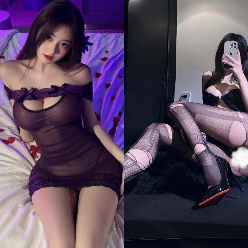 Sexy purple lace transparent hip skirt pure desire wind seduction fun sleeping clothes erotic underwear women