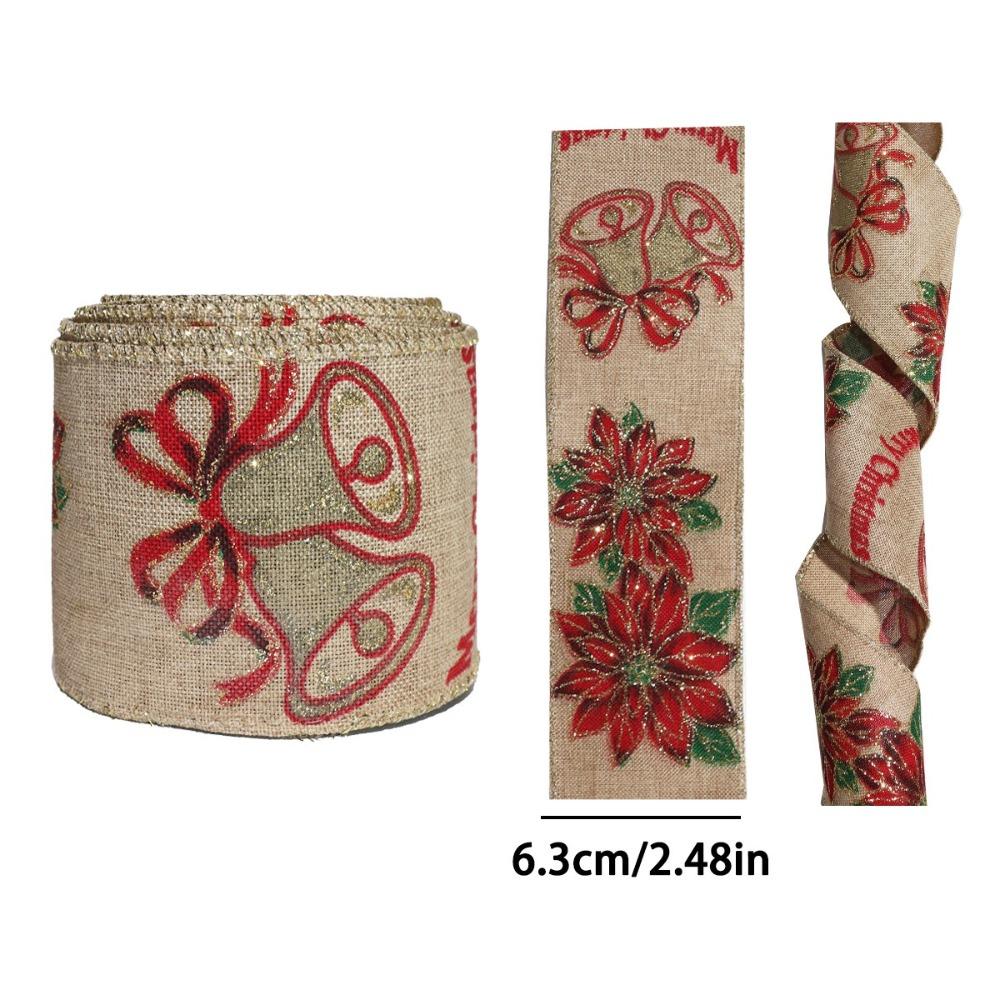 Festive Ribbon Linen Christmas Ribbon Snowflake Print 5M Roll Wire Edge Ribbon Red Green Linen Ribbon Christmas Decoration