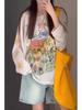 Women's Retro Graffiti Print Long Sleeve Summer Sunscreen Cover-Up Top