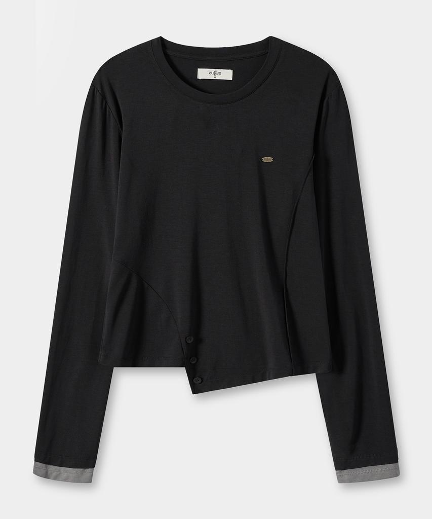 Yujen Button Slit Layered Long Sleeve T-Shirt_Black & Charcoal