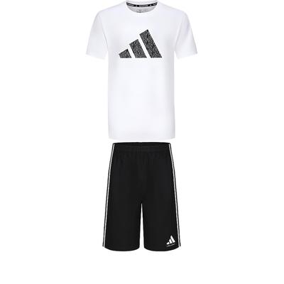 adidas Taekwondo Soft Round Neck Simple Short Sleeve T-Shirt Comfortable Fashion Striped Shorts Casual Sports Suit ADICLTSPSTK-WGY+S21ATMSH2T-BW