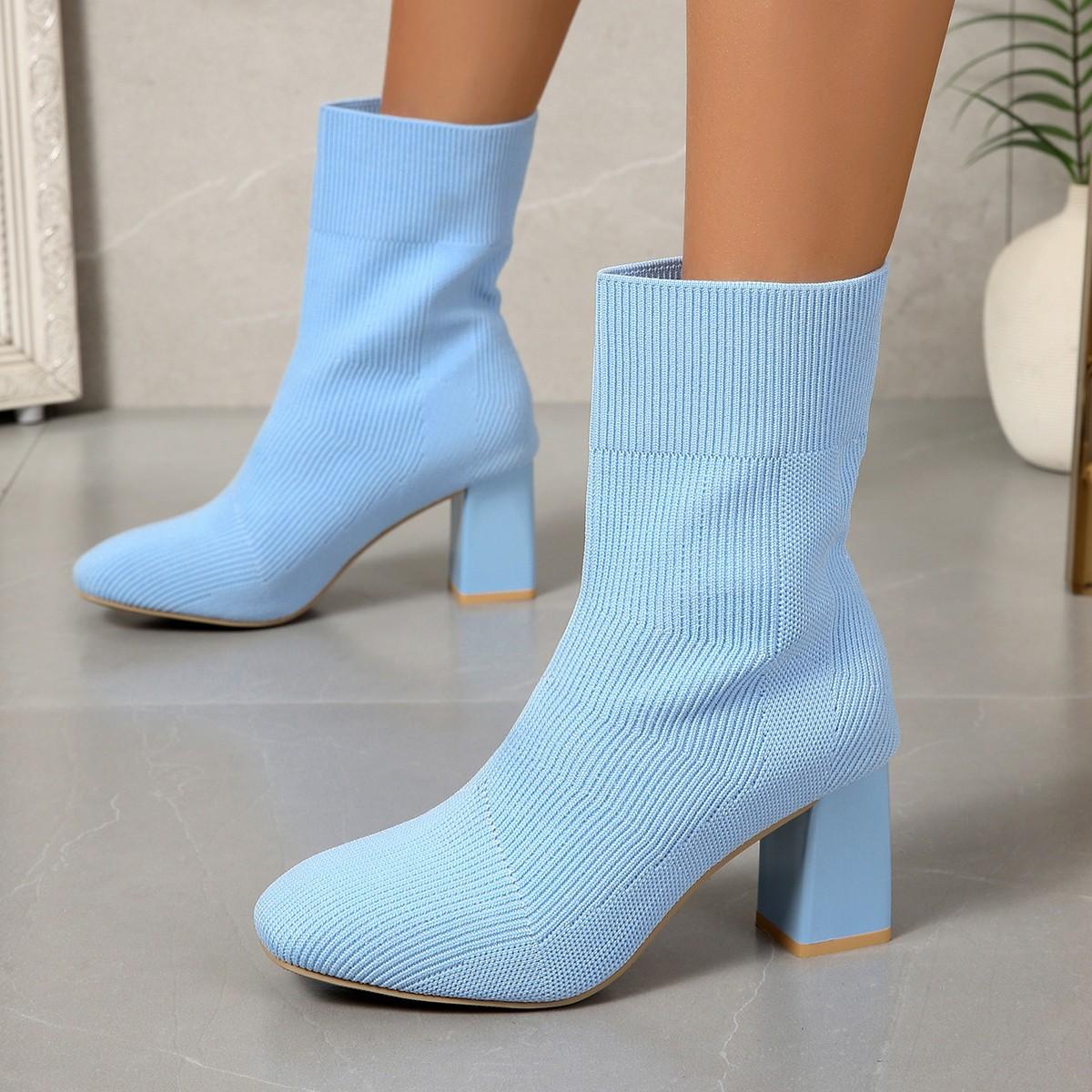 

Ankle Boots, Women s Thick Heel, 2025 Autumn Winter New Knitted Fashionable Elastic Boots, Comfortable Casual Socks Boots 39 небо синє кольору