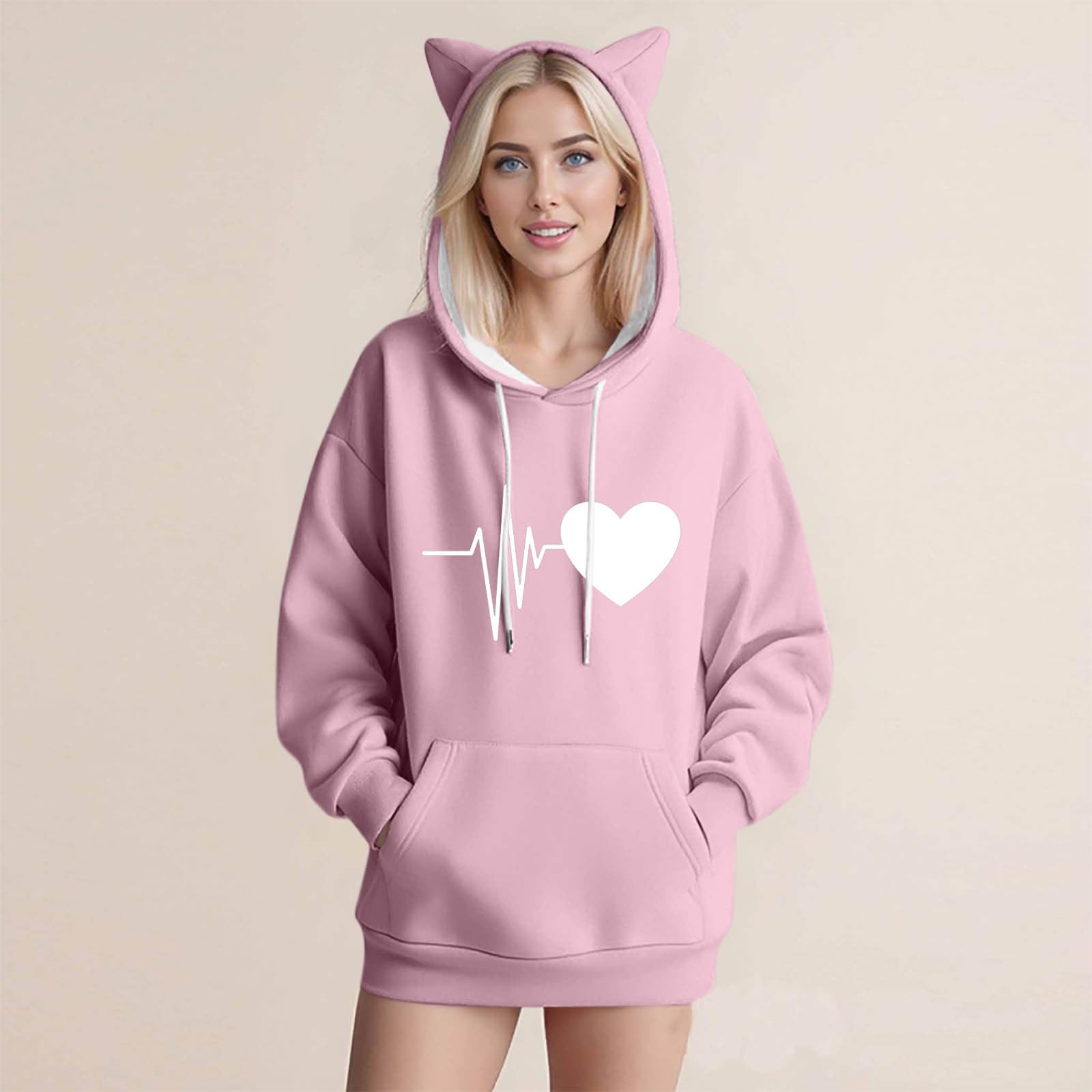 

Женская мода Повседневные толстовки с капюшоном и длинным рукавом M розовый