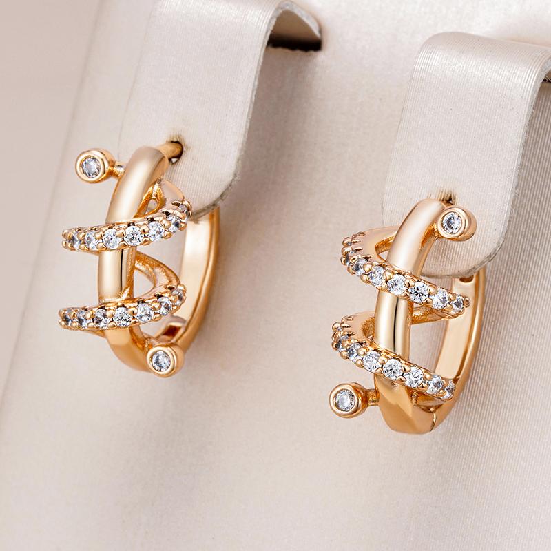 Trendy  Rose Gold Color Hoop Earrings For Women Unique Geometry Shiny Natural Zircon Accessories Daily Fine Jewelry