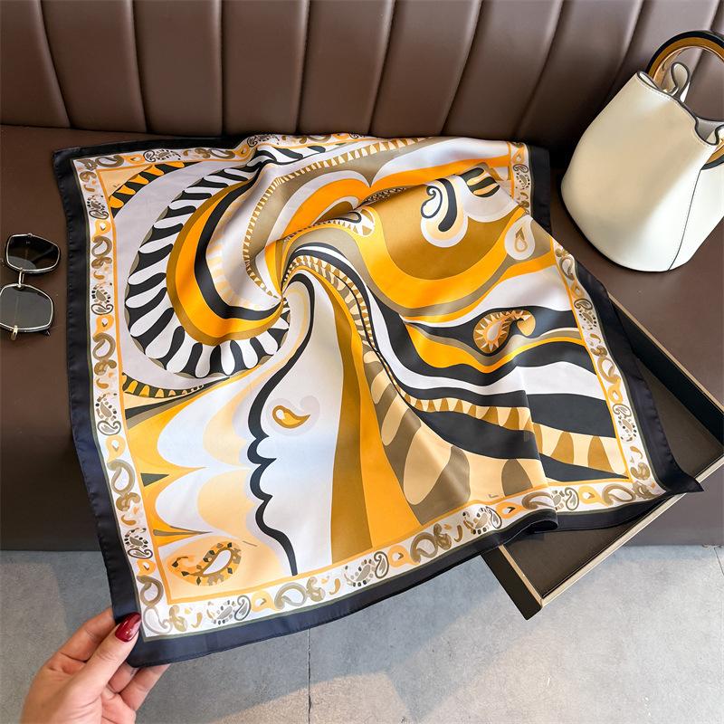 Women S Geometric Abstract Printed Silk Like Square Scarf For Sun Protection