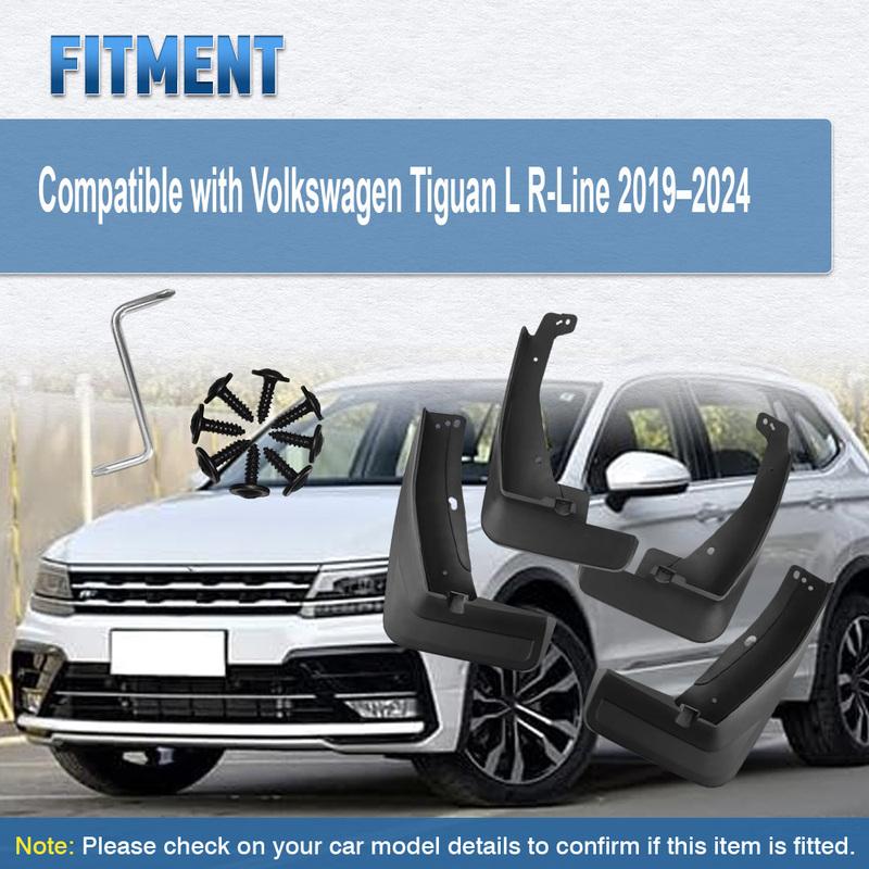 For Volkswagen Tiguan L R-Line –2024 PP Black mud guards Front Left and Right; Rear Left and Right