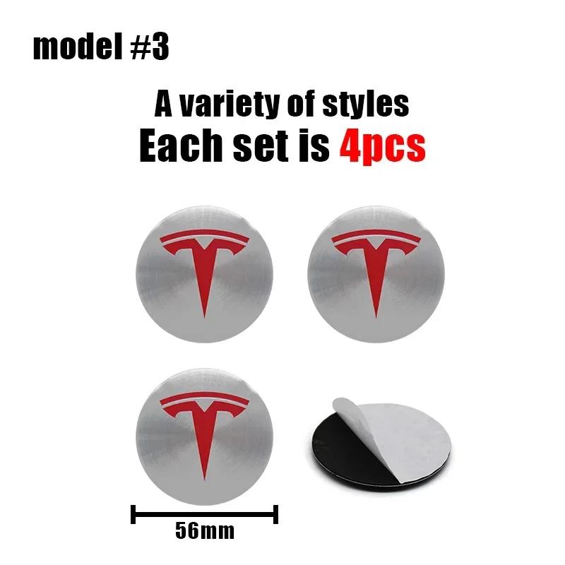 Car Sticker Tesla Car 56mm Emblem Wheel Hub Center Cap Stickers For Tesla Model S Model3 2024 Model Y X Tire Center Cover Badge