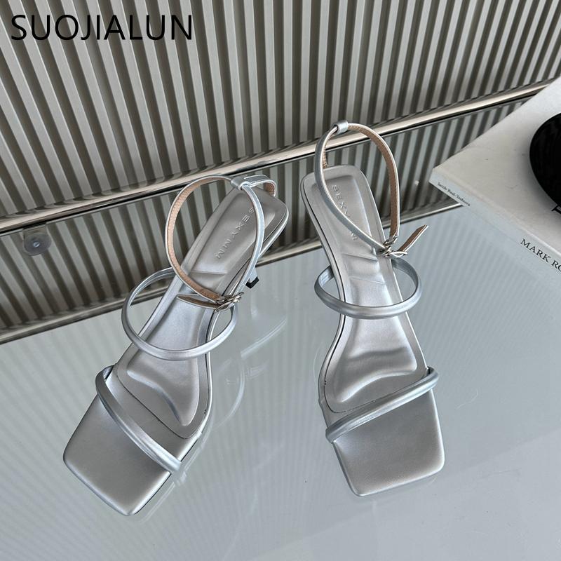 Fashion SUOJIALUN 2025 Summer New Brand Women Sandal Fashion Narrow Band Ladies Elegant Gladiator Shoes Thin High Heel Dress Pumps