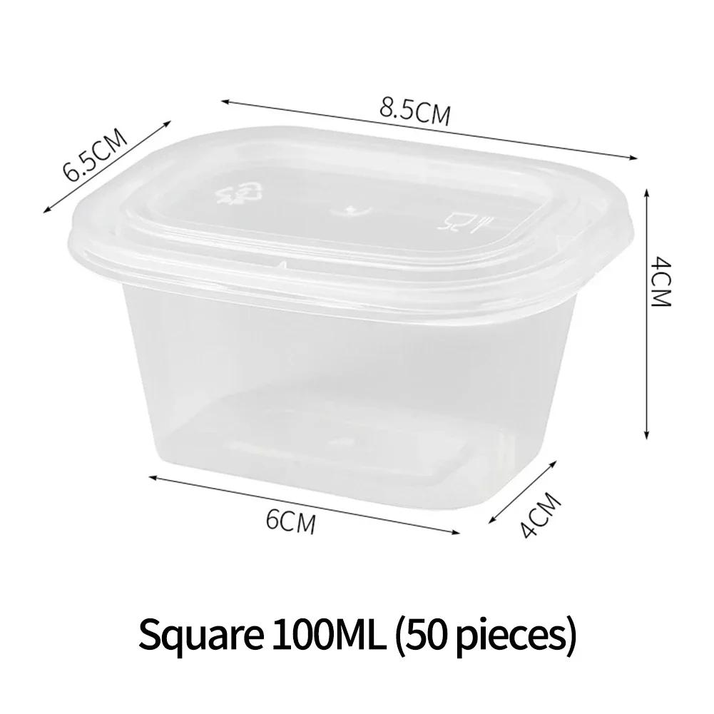 50PCS With Lids Kitchen Organizer Disposable Sauce Pot Food Small Sauce Container Boxes Plastic Clear Chutney Chili Sauce