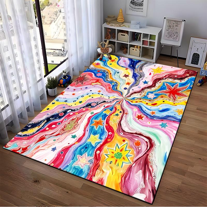 Colorful Abstract Star Pattern Carpet with Swirl Design for Living Room Suitable for Use As an Anti-slip for Living Room Bedroom Sofas